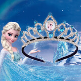 清寻艾莎公主儿童皇冠头饰可爱女童王冠水晶大发箍小女孩生日礼物发饰 蓝色