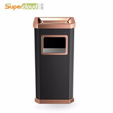 Supercloud(舒蔻) 酒店垃圾桶烟灰缸不锈钢大堂立式室外宾馆带内桶走廊带烟灰缸烟灰桶方桶 玫瑰金全黑靠墙式