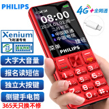 飞利浦（PHILIPS）E566 老年人手机4G全网通 老人机大电池大屏大声大字超长待机学生智能手机直板按键 绚丽红