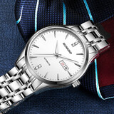 斯诺威登手表男全自动机械表钢带夜光防水商务时尚名牌轻奢日历男式腕表 精钢白面双日历8338G