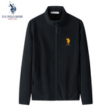 U.S. POLO ASSN.夹克男冲锋内胆抓绒衣外套男士立领茄克衣服春秋季上衣黑色XL