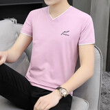 匹卡特短袖t恤男v领夏季韩版潮流棉冰丝感T恤男士韩版衣服情侣男装夏天  5659粉色 XL