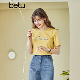 betu百图女装春装新款宽松韩版卡通印花短袖T恤ins潮JD2102T08 黄色 XS