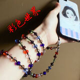 觅倩手机挂件长款挂绳水钻水晶珠子挂脖女款吊坠时尚手工编织防丢通用 彩色世界（长款90颗珠子左右）