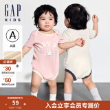 Gap婴儿2024夏季新款纯棉小熊撞色短袖连体衣儿童装包屁衣505656 粉色 73cm (6-9月) 亚洲尺码