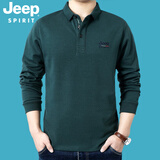 吉普（JEEP）t恤男长袖polo翻领棉质商务休闲男装体恤衫打底上衣6065 墨绿 L