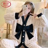 浪莎睡衣女秋冬加绒加厚珊瑚绒长袖长裤家居服套装法兰绒可外穿