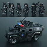 积木维和防暴队特警人仔特种兵装甲车军事模型拼装积木玩具 重装特警6人+特警装甲车送桶