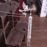 凤凰发簪古典流苏步摇发钗古装头饰cos发饰复古簪子汉服配饰 银色单支