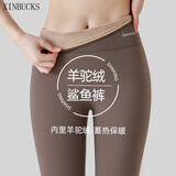 XINBUCKS收腹提臀加绒加厚鲨鱼裤女秋冬保暖打底裤外穿薄绒芭比紧身瑜伽裤 咖色加厚绒（适合-10至5°C） M码 适合95-110斤