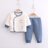 人之初新生儿衣服0-3个月纯棉保暖婴儿内衣和尚服套装秋冬季秋衣加厚初生衣服 蓝色（两用裆款） 59cm