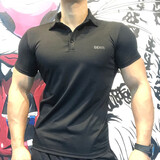 GEKM 速干运动POLO衫男紧身衣肌肉健身上衣兄弟健身教练工服 黑色 L 【建议135-150斤左右】