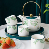 沽咚小茗 北欧泡茶花茶具杯子套装茶杯家用轻奢水杯花茶壶陶瓷水具杯具客厅冷水壶日式下午茶整套茶具带茶盘 一壶四杯+茶盘