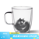 九土马克杯手工双层玻璃杯猫咪杯子办公咖啡杯女用猫杯艺术茶水杯 黑A