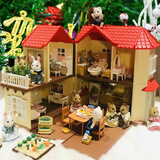 跃越森贝儿家族森林家族灯光别墅大屋女孩过家家仿真别墅儿童套装玩具 5家具摩托车公仔4口4灯+灯光别墅