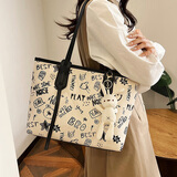 瑜尚臻品涂鸦包包女包托特包大容量单肩包手提包学生上课通勤挎包腋下包 可爱印花单肩包【黑色有挂件】