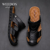 威登羊夏季包头凉鞋男士手工沙滩鞋牛皮户外洞洞鞋透气休闲凉拖鞋镂空涉水溯溪鞋子 1802黑色  42