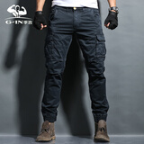 季言工装裤男士束脚裤男春夏小脚休闲裤修身运动长裤多袋男裤子 藏蓝色（束脚工装裤 36