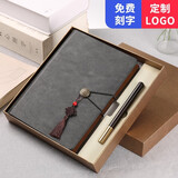 萨搏 笔记本子皮面定制LOGO商务礼盒优秀员工年会纪念实用办公文具记事本活页套装礼品伴手礼 【金色礼盒】黑色笔记本（10925）+黑色木纹笔 A5