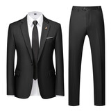 vocacool西服套装男修身青年正装职业装三件套结婚礼服上班面试学生外套 黑色一扣(西服西裤白衬衫黑领带) XXL/131-149斤