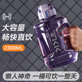 cica运动水壶带吸管吨顿桶大容量tritan塑料水杯子耐高温墩墩杯夏季天 紫色（吸管+直饮）2300ml