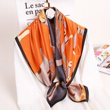 故事佳人生日礼物真丝丝巾女士桑印花蚕丝围巾百搭生日礼品送妈妈大方礼盒 皮扣花桔