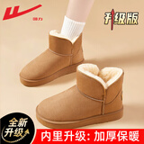回力（Warrior）官方雪地靴女靴冬季加绒加厚棉鞋女保暖棉靴短筒面包鞋子女棕色37