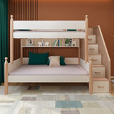 木香邻上下铺床男孩高低床小户型1.2米女孩儿童床实木双层子母青少年床 高低床+书架+梯柜【白色】 下铺1.2*1.9米，上铺0.9*1.9米