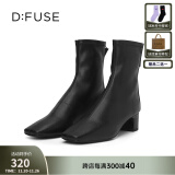 迪芙斯（D:FUSE）【镇店之宝】DFuse冬季款方头奶油短靴粗跟弹力瘦瘦靴网红女靴 经典黑色（主推款短靴） 37