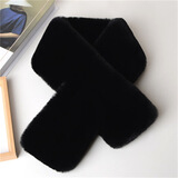 猪小耙（ZHUXIAOPA）平板毛绒围巾仿獭兔毛加厚保暖围脖女秋冬季百搭交叉简约围巾 黑色 88cm