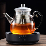 豪韵耐高温加厚玻璃煮茶壶大容量1.3L壶喷淋式泡茶烧水壶红茶普洱茶具 C款 编织1300毫升+黑色保温炉