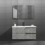 滨浪实木洗衣机柜卫浴柜组合套装卫生间洗手脸盆洗漱台智能圆镜柜2006 水泥灰镜柜款 80CM