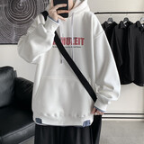 猫霓中山卫衣男春秋季港风青少年学生情侣装宽松连帽印花加绒加厚外套 白色 2XL