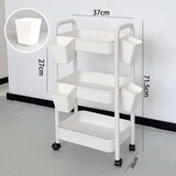 霓峰宿舍小推车置物架落地理发店美容收纳架家用婴儿玩具零食储物架子 三层时尚白【带轮子+挂盒*4】