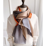 杭丝府围巾女真丝丝巾秋冬长巾女回形素绉缎披肩伴手礼送妈妈生日礼物 回形 灰橙