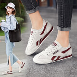 公猴公猴真皮板鞋女春季新款运动休闲跑步内增高平底复古德训鞋单鞋子 米红 37