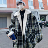 杜小闲美式复古羊羔绒棉服男秋冬季加绒加厚外套小香风宽松格子棉衣潮牌 M166 黑色 XL [建议120-140斤]