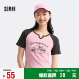 森马（Semir）短袖T恤女短款设计感印花2024夏季插肩袖紧身套头衫109324100036