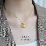 俏恋黄金玫瑰花吊坠项链挂坠女足金999送女友老婆媳妇情人节礼物  黄金H吊坠+银镀金项链