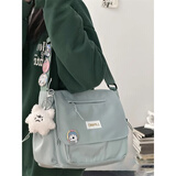 盛菲曼韩国ins学生大容量邮差包女日系原宿复古工装斜挎包男单肩背包潮 浅绿色【怒气小胖+随机4个徽章】