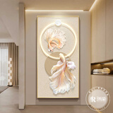 瑞尚（RUISHANG） 玄关装饰画现代简约轻奢入户正对门走廊挂画竖版客厅过道壁画 好运锦鲤  80*160/晶瓷面+铝合金边框