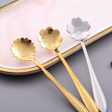 厨谧家用创意可爱花瓣甜品勺金樱花心形咖啡勺长柄搅拌勺冰淇淋勺子 金色樱花勺 长勺两只装