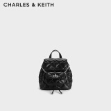 CHARLES&KEITH菱格大容量柔软多用背包书包双肩包包女包生日礼物CK2-60151400 Noir黑色 S