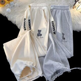 柏铭臣运动卫休闲裤子男秋季宽松潮流直筒阔腿裤男高街束脚长裤子男装 灰色 XL【建议120-140斤】