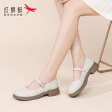 红蜻蜓玛丽珍单鞋女士洛丽塔牛皮小皮鞋女浅口JK女鞋子WTB152692米白37