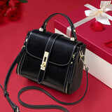 viney斜挎包包女包牛皮红色新娘婚包轻奢生日女神节38妇女节礼物 【黑色定制礼盒装】三八实用高级送老婆女友单肩手提包