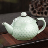 天城一品 青花瓷茶壶陶瓷单壶家用过滤小号手工玲珑镂空茶具功夫白瓷 龙泉高尔夫仿古壶