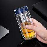 万象（WANXIANG） 双层玻璃杯男带过滤泡茶杯子便携式泡茶杯水杯商务车载杯办公 【255毫升】海蓝色