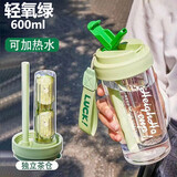 Jidaocook塑料杯子高颜值女生新款吸管杯耐高温学生便携带茶隔茶水分离塑料 轻氧绿+独立茶 600ml 1个 600ml