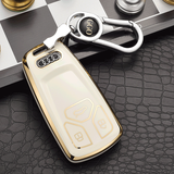 奥迪新A4L Q5L A7 A5 A6L Q3Q8汽车钥匙包套 改装遥控器钥匙壳男女锁匙扣挂链内饰品 【A款智能三键】-象牙白+金属扣 汽车用品配件功能小件